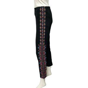 Johnny Was Los Angeles Black Aztec Embroidered Legging Pants Pull On Size XS